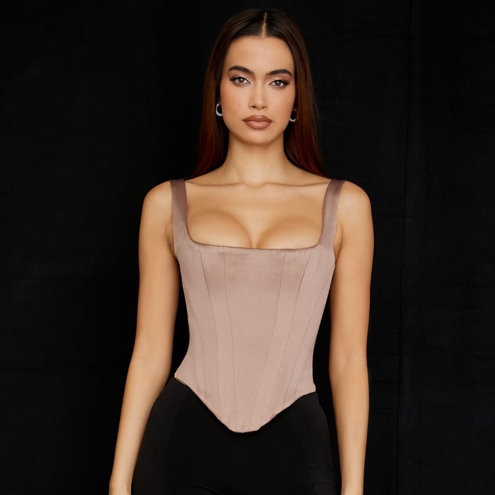 House of CB Rafa Stone Satin Longline Corset Top L